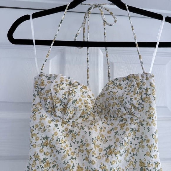 NWT PRINCESS POLLY Acer Yellow Foral Halter Mini Dress 2 - Picture 7 of 14